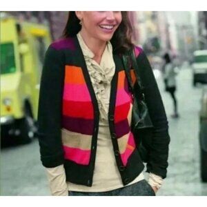 CAbi Womens Small Color Block Argyle Striped Cardigan Sweater Brown Y2K 171